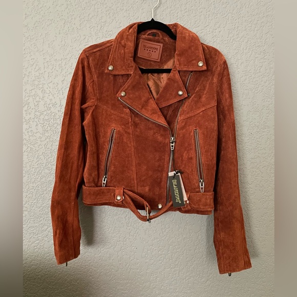NWT Blank NYC 100% Suede Leather Moto Jacket Red Brick Color Size S - Picture 3 of 7